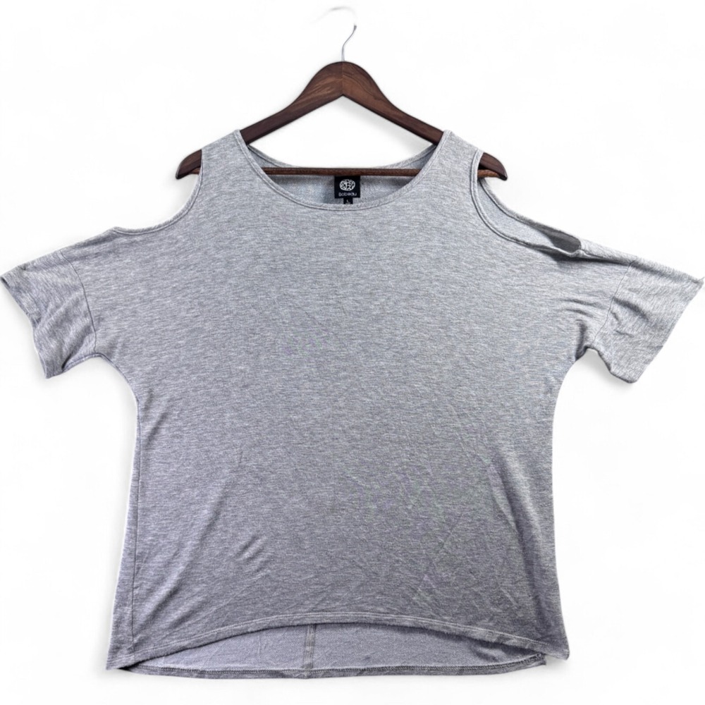 Bobeau Gray Womens Large L T-Shirt Cut Out Cold Shoulder Cotton Tee Top